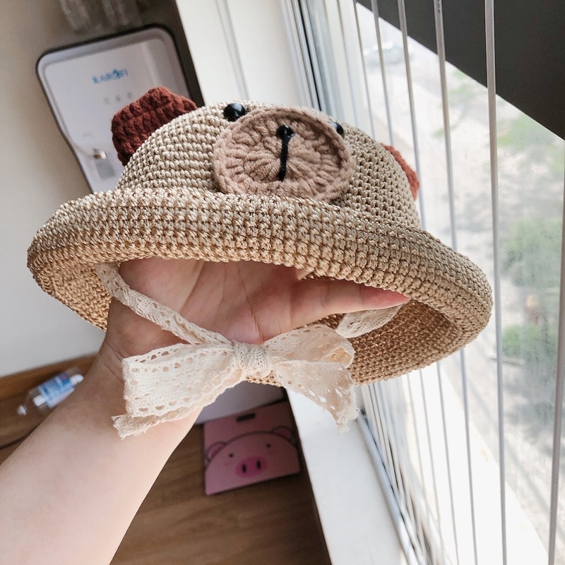 Mũ cói bé trai - mũ cói gấu - mũ handmade cho bé trai ( có size)