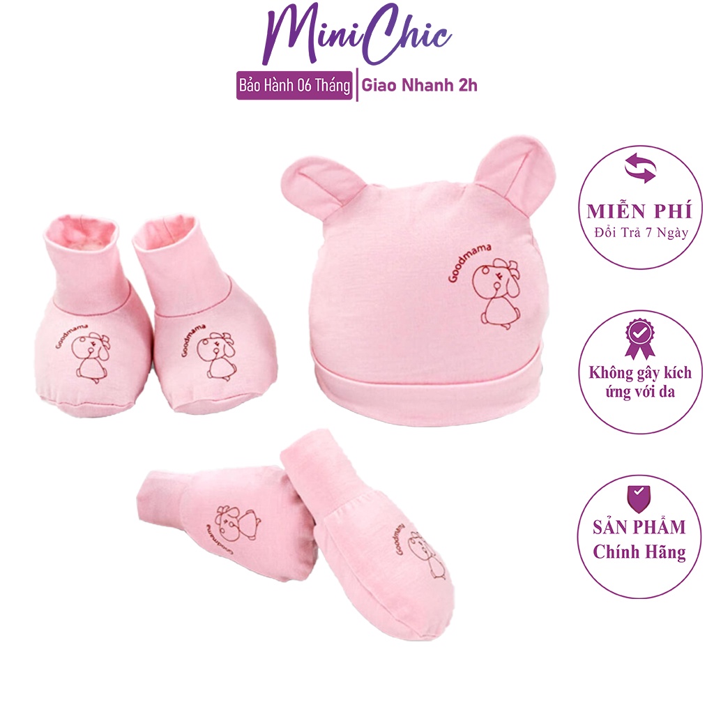 Set mũ, bao tay, bao chân Good mama cho bé sơ sinh