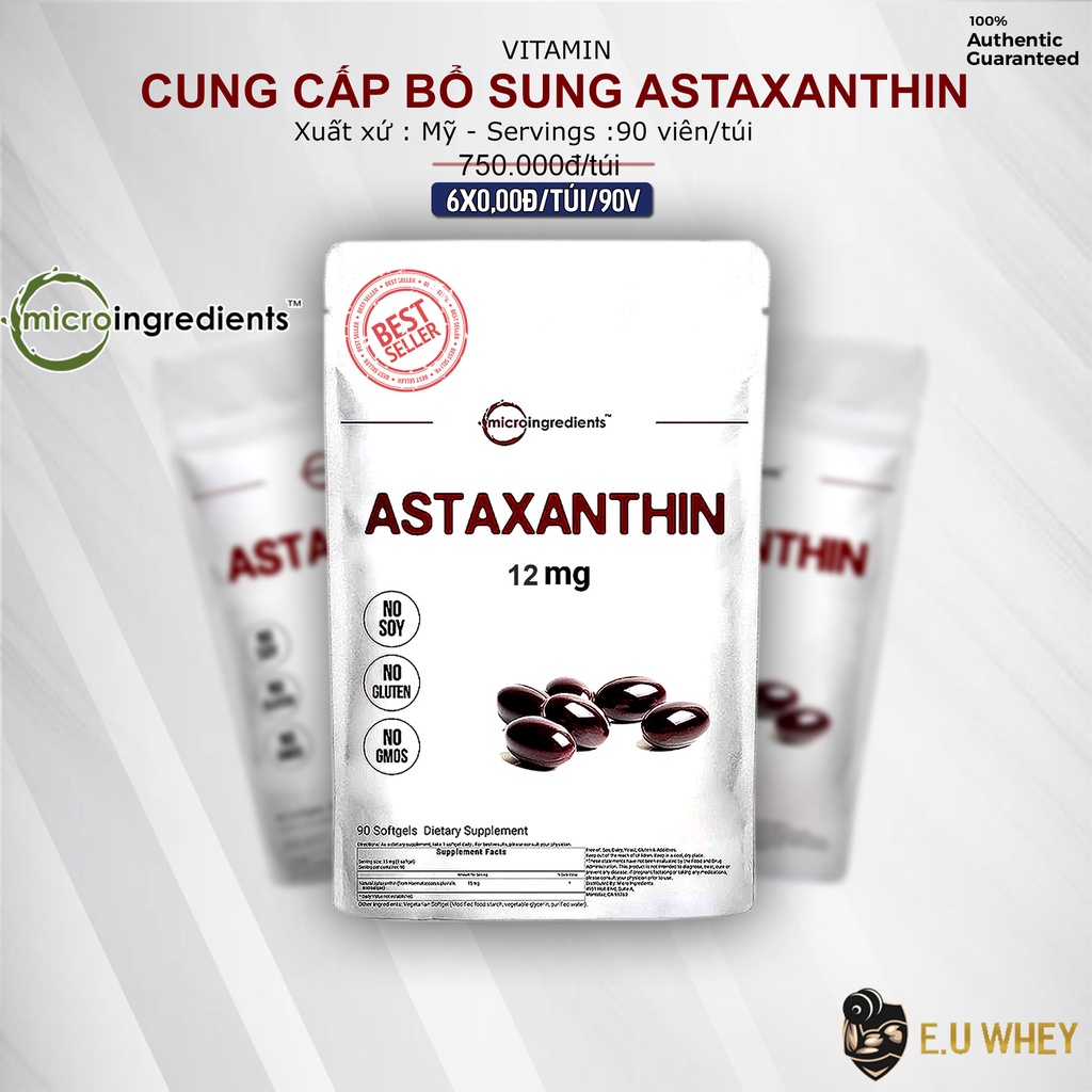 ASTAXANTHIN 12mg MICROINGREDIENT (90  viên)-THỰC PHẨM HỖ TRỢ CHỐNG LÃO HÓA VÀ CHĂM SÓC SỨC KHỎE