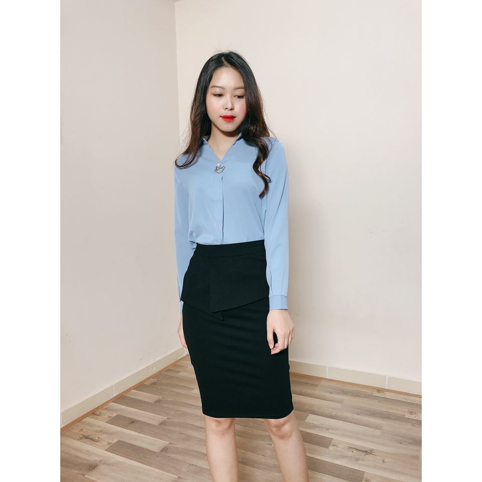 Chân váy bút chì công sở dáng dài co giãn phối vạt sweetlady ảnh thật freeship