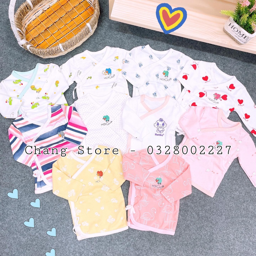 Áo Sơ Sinh Tay Ngắn/ Tay Dài Cột Dây HotGa Cho Bé Sơ Sinh 3-5kg, Vải Mềm