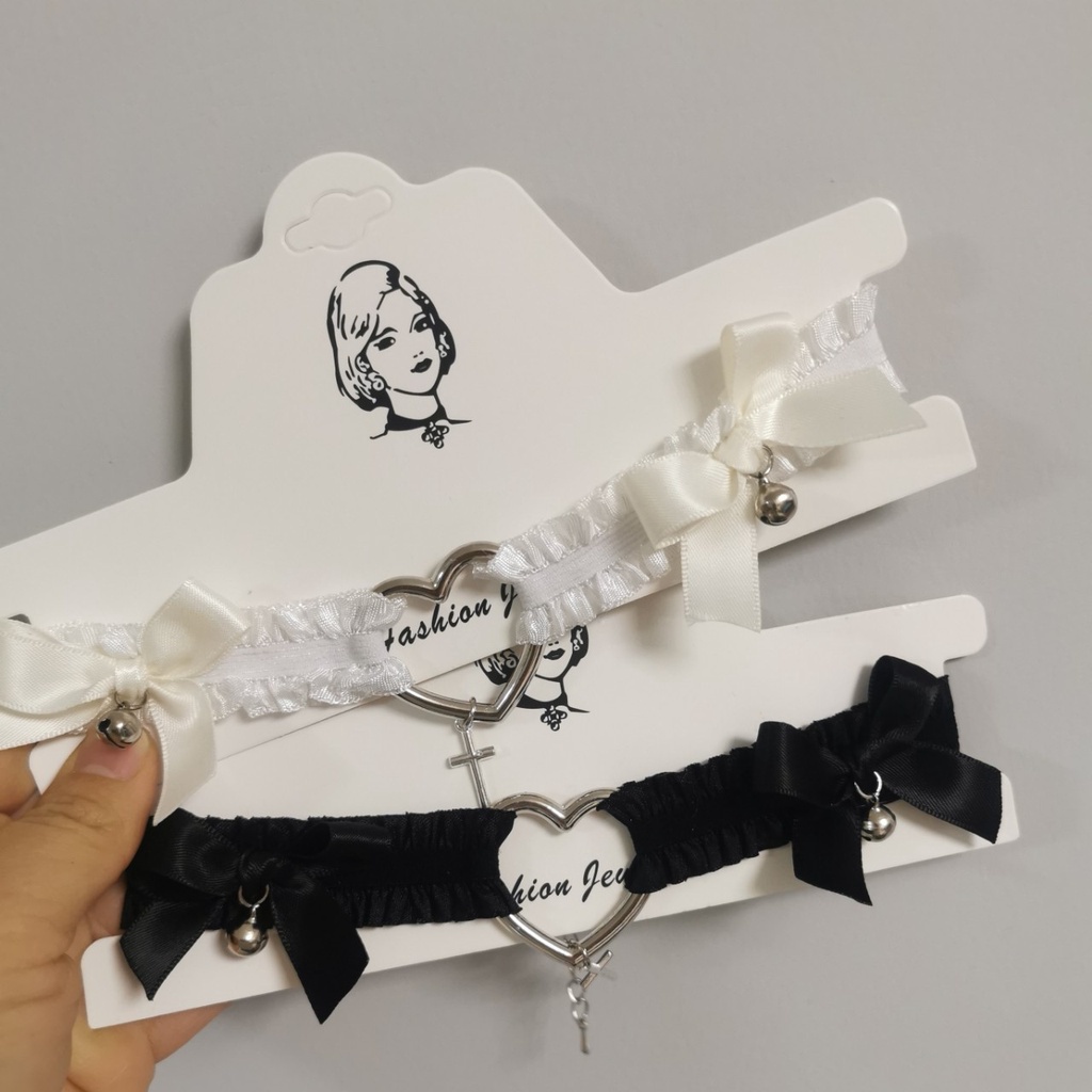 Vòng Choker Co Giãn Phối Ren Thắt Nơ Chéo / Trái Tim Rỗng Thời Trang Có Thể Điều Chỉnh Phong Cách Lolita