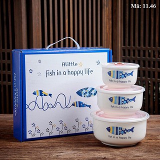 [SẴN] Bộ 3 bát đựng cơm nắp gioăng kín, hộp cơm để tủ lạnh tiện lợi: 11.46