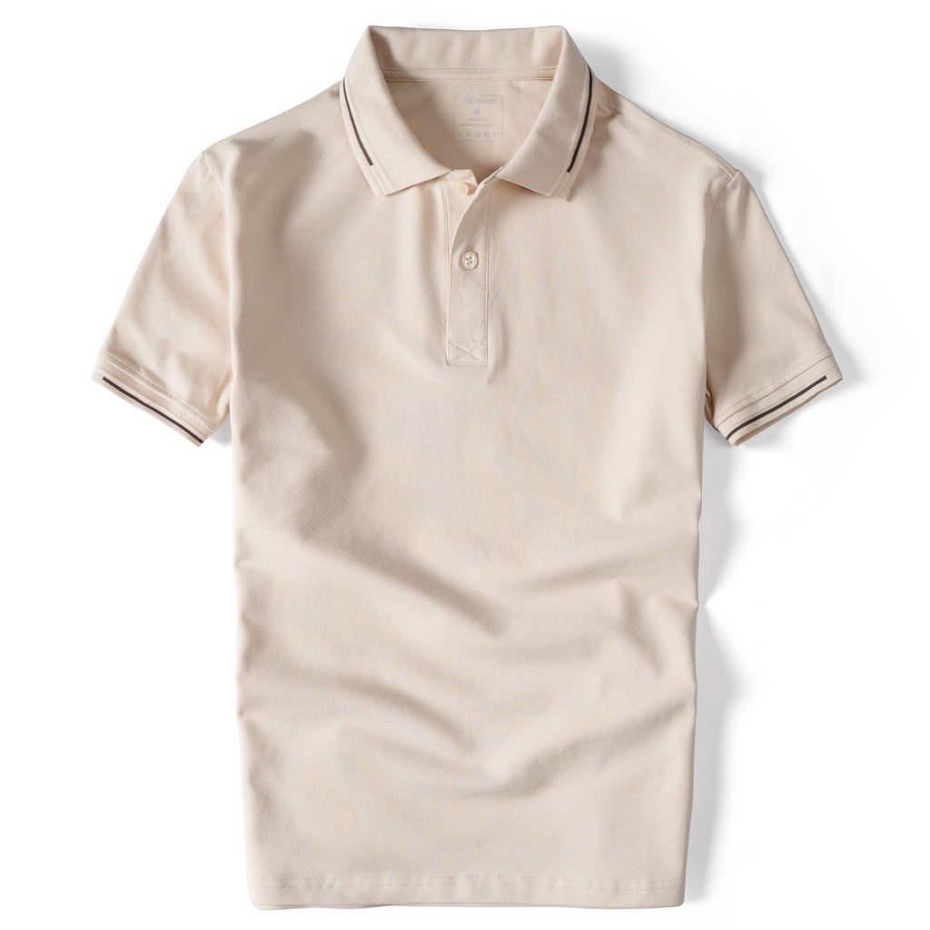- Áo Thun Nam Có Cổ Polo Cao Cấp Màu Kem Be Phối Viền Sang Trọng