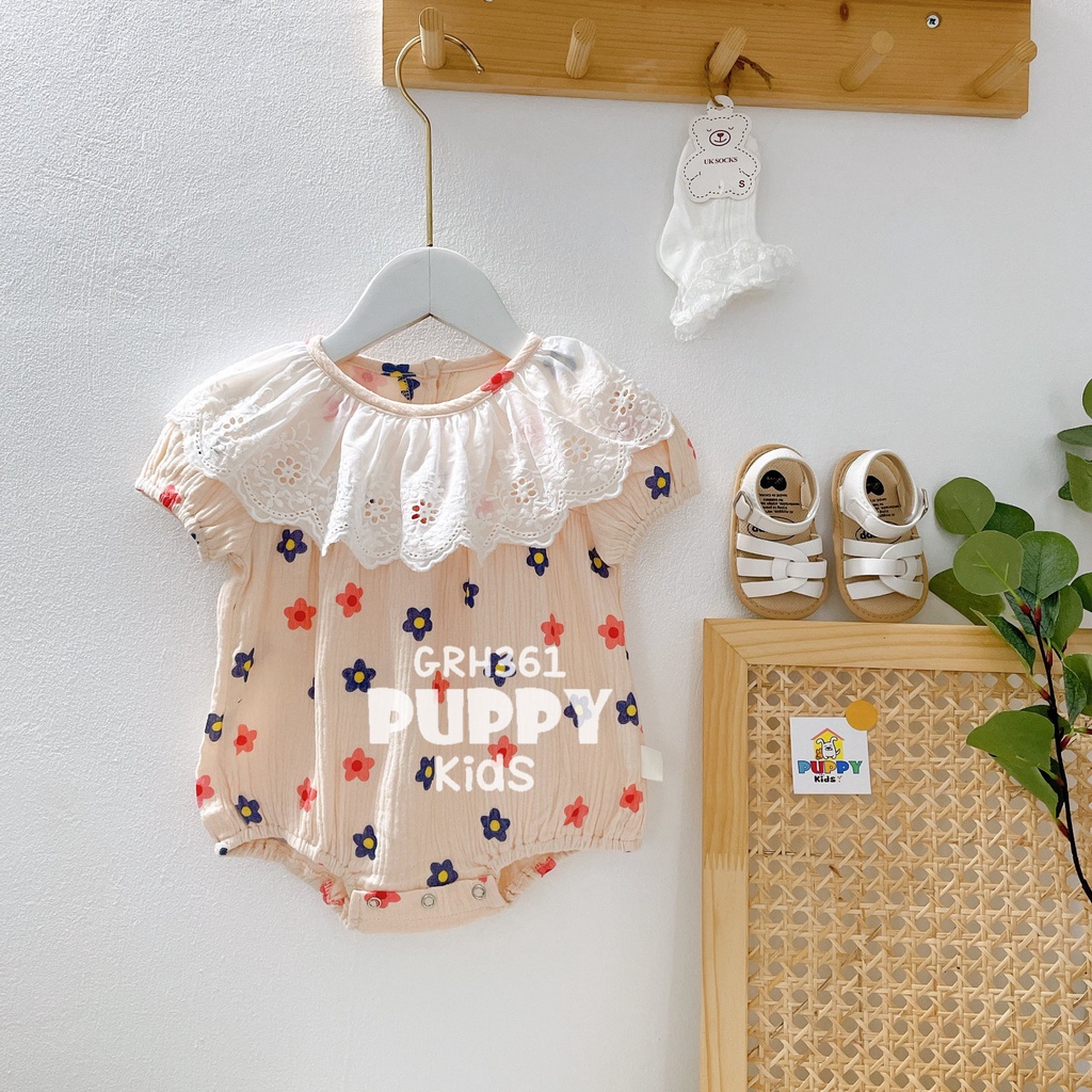 (GRH361) (5-7,5kg) Bộ liền thân dành cho bé gái (PUPPY KIDS) cổ xòe, hè mát.