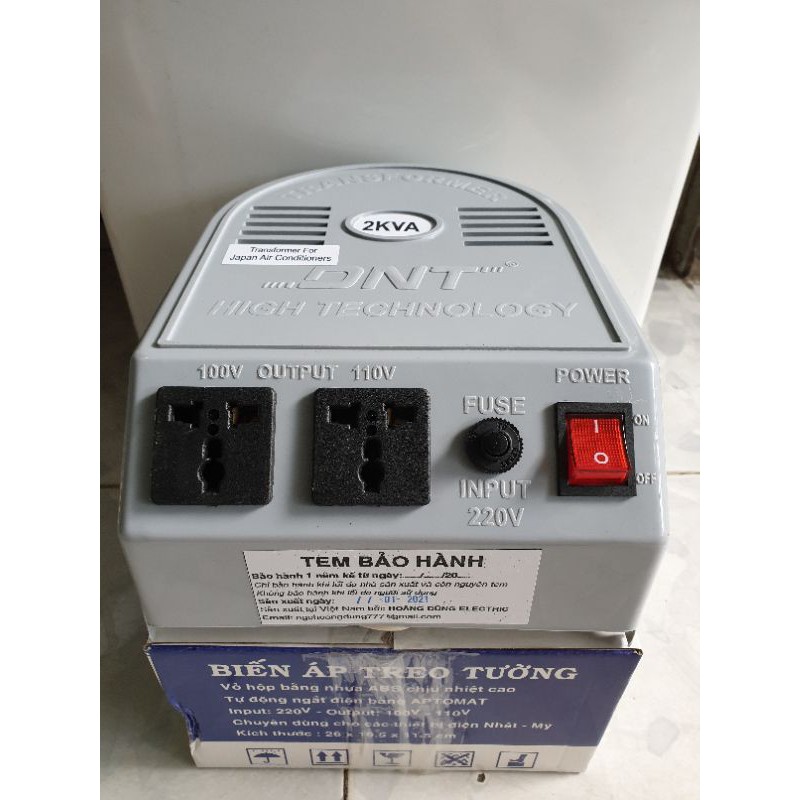 Biến áp tự ngẫu xuyến treo tường DNT hàng chĩnh hãng loại 2KVA