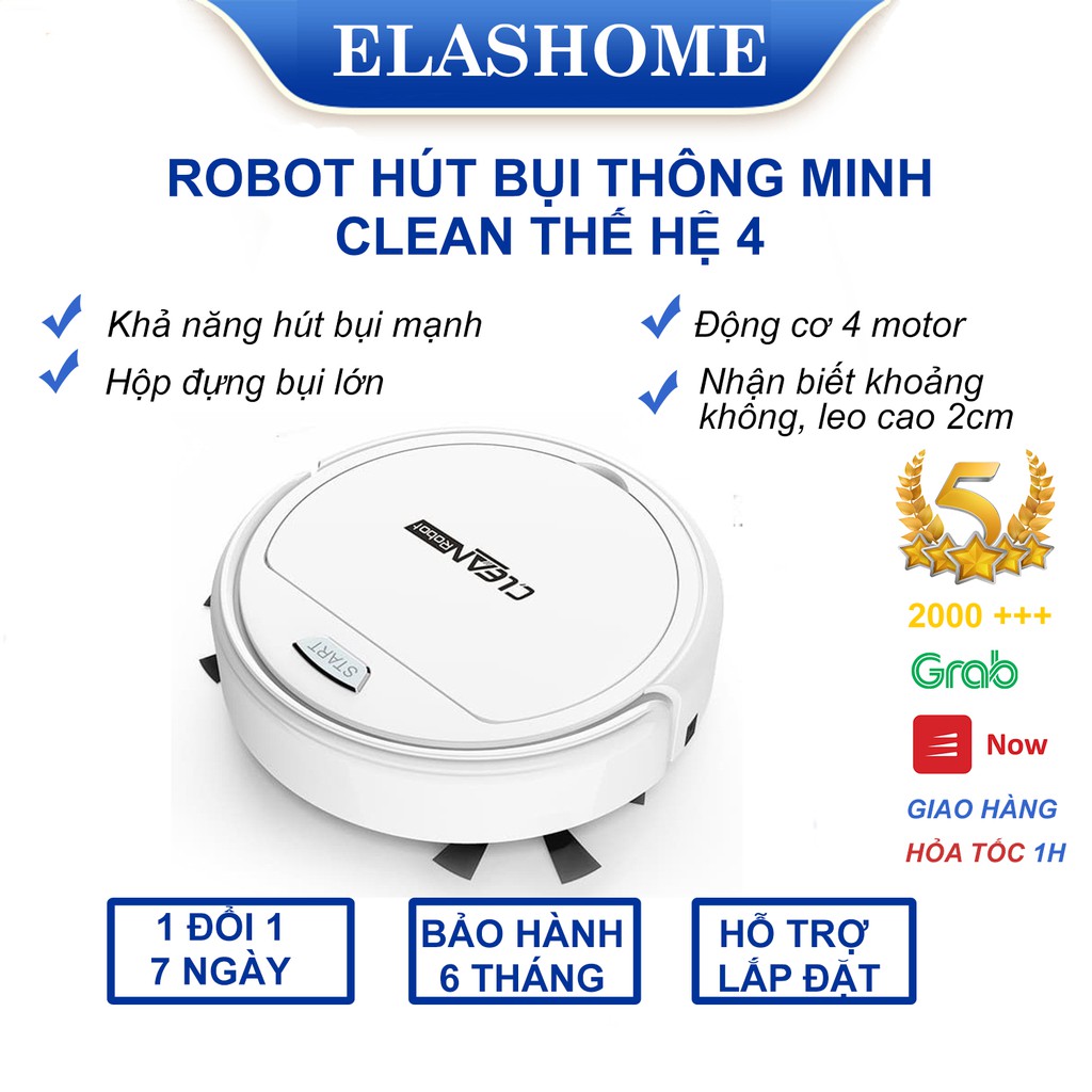 Robot hút bụi lau nhà thông minh CLEAN ROBOT thế hệ 4 tự động lau dọn nhà cửa, động cơ 4 motor hút bụi nhanh mạnh | BigBuy360 - bigbuy360.vn