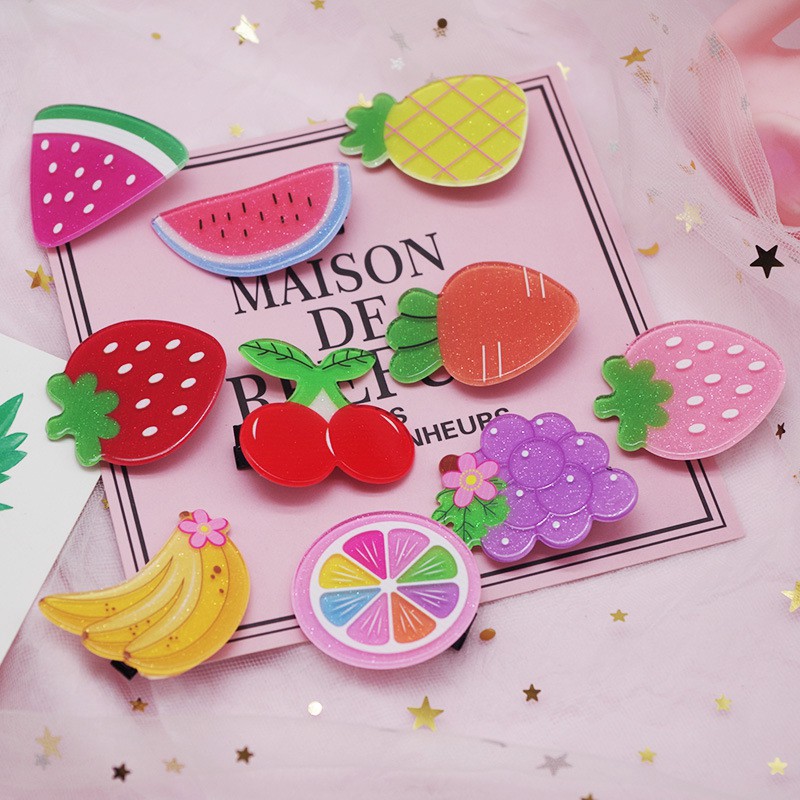 2Pcs Girls Hair Clips Cute Colorful Fruit Hair Pin Children Hairpin Princess Hair Accessories