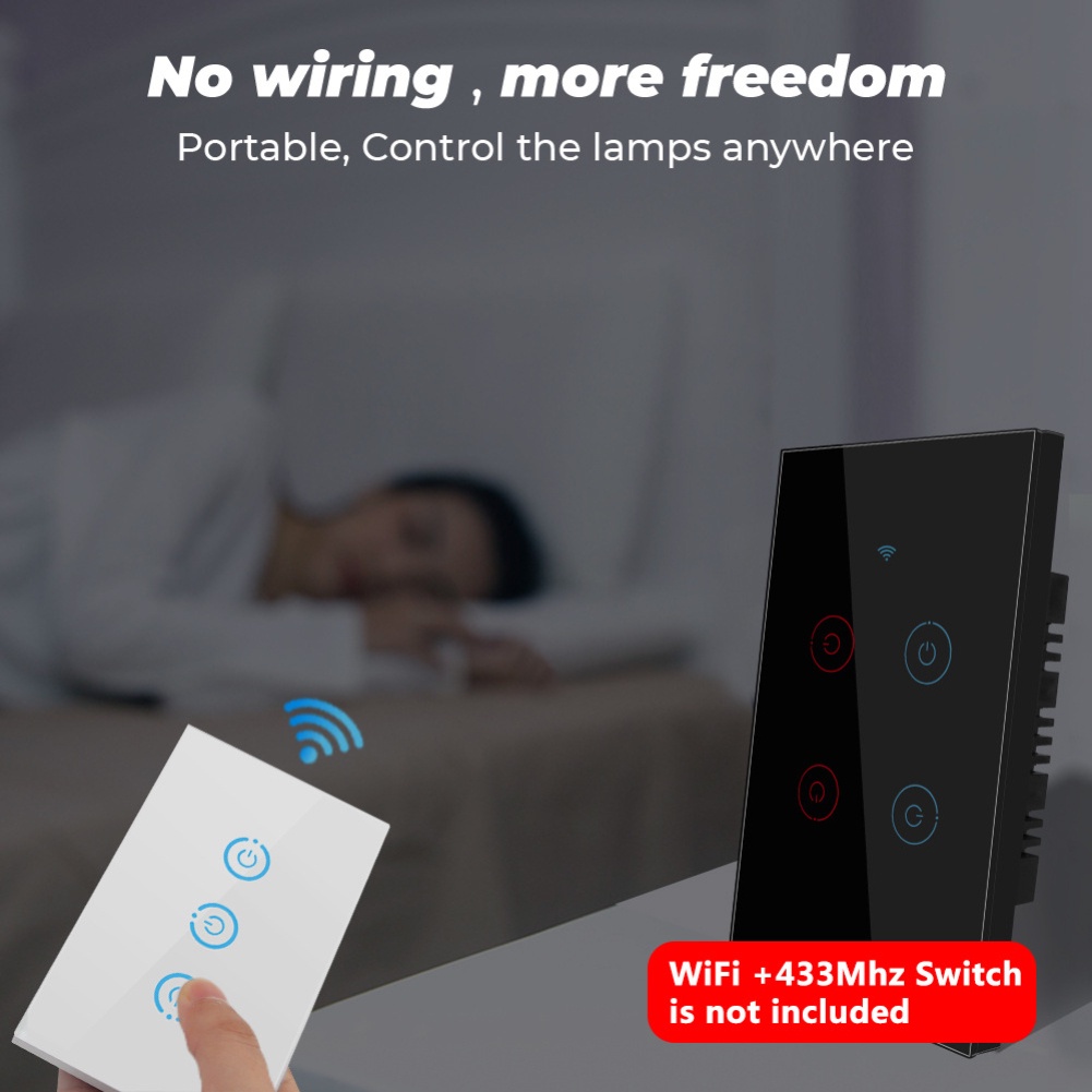 Công tắc cảm ứng thông minh Wifi Rf433 Bộ phát bảng điều khiển treo tường 2 chiều, Công tắc đèn điều khiển ứng dụng không dây Hoạt động với Alexa Google Home cloud1