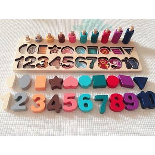 Đồ chơi giáo dục sớm - Bộ Cọc Toán - Hình khối - Số Đếm Tích Hợp 3in1