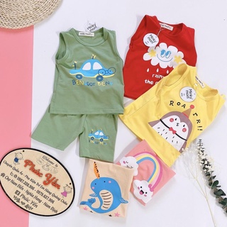 Bộ ba lỗ cotton 100 % hàng minky mom in họa tiết mây-đỏ cho bé