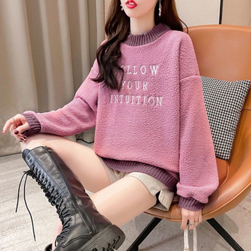 Áo Len Cashmere Tay Dài Cổ Tròn Dáng Rộng In Chữ Thời Trang Mùa Đông Cho Mẹ Bầu