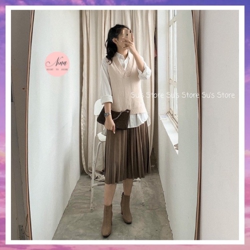 Áo Gile Len Nữ Trơn NinaStore Cổ V Hàn Quốc Form Rộng Nhiều Màu - SP000696 | BigBuy360 - bigbuy360.vn