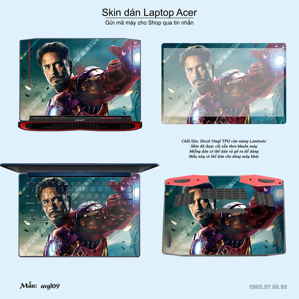 Skin dán Laptop Acer in hình Avenger (inbox mã máy cho Shop)