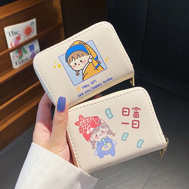 Ví Nữ Ngắn Họa Tiết Hoạt Hình Dễ Thương Phong Cách Hàn Quốc