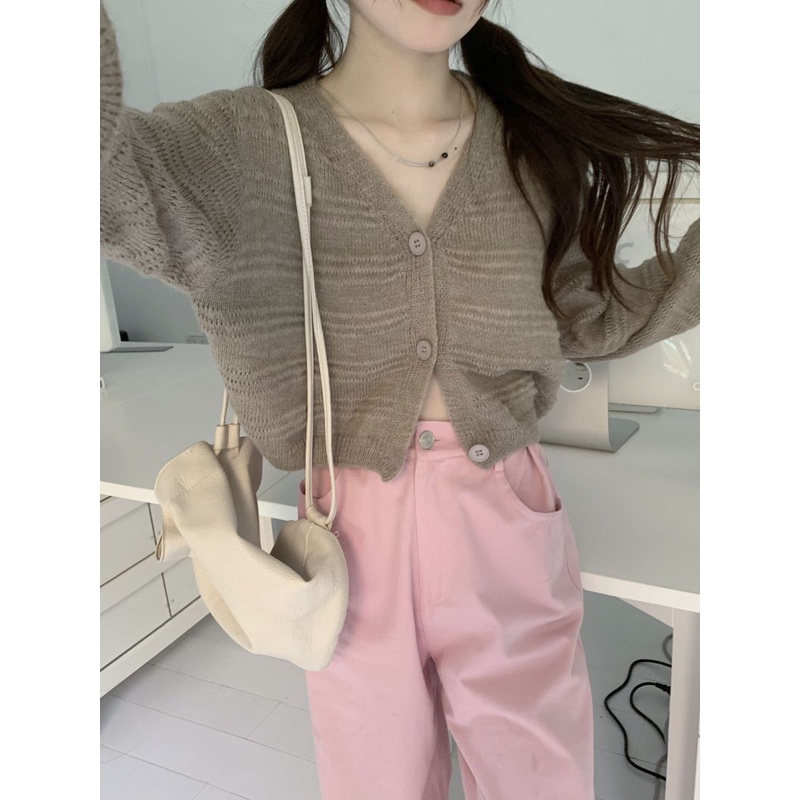 Áo Khoác cardigan Dệt Kim Tay Dài Cổ Chữ V Phong Cách Thời Trang Hàn Quốc Cho Nữ