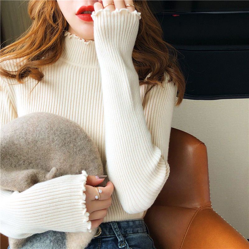 Áo Sweater Tay Dài Cổ Cao Vừa Vặn Màu Đen Thời Trang Thu Đông  Phong Cách Phương Tây