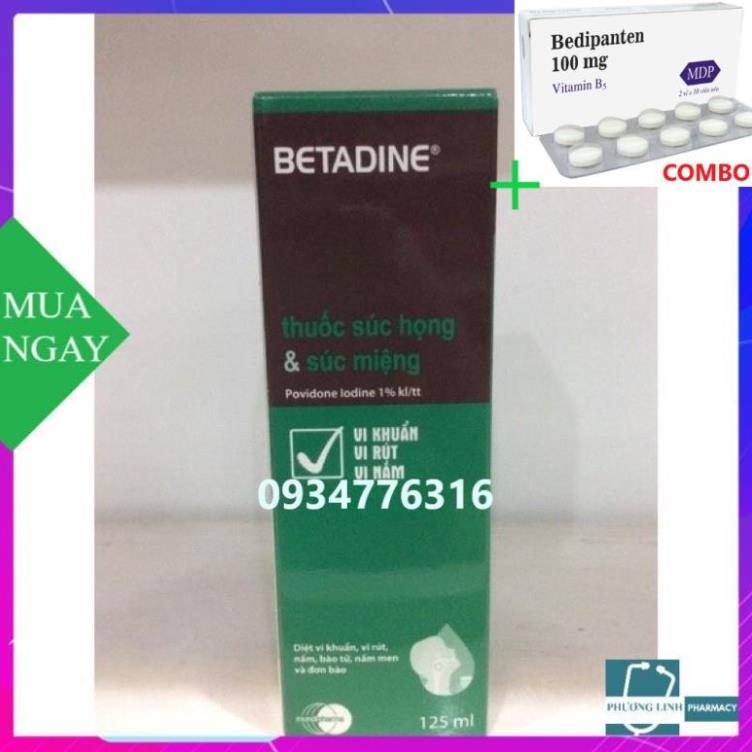Combo Bedipanten 100mg +  Nước xúc họng BETADINE 125ml