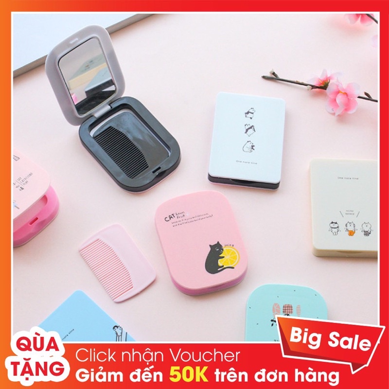 Hộp Gương Mini Kèm Lược Tiện Lợi