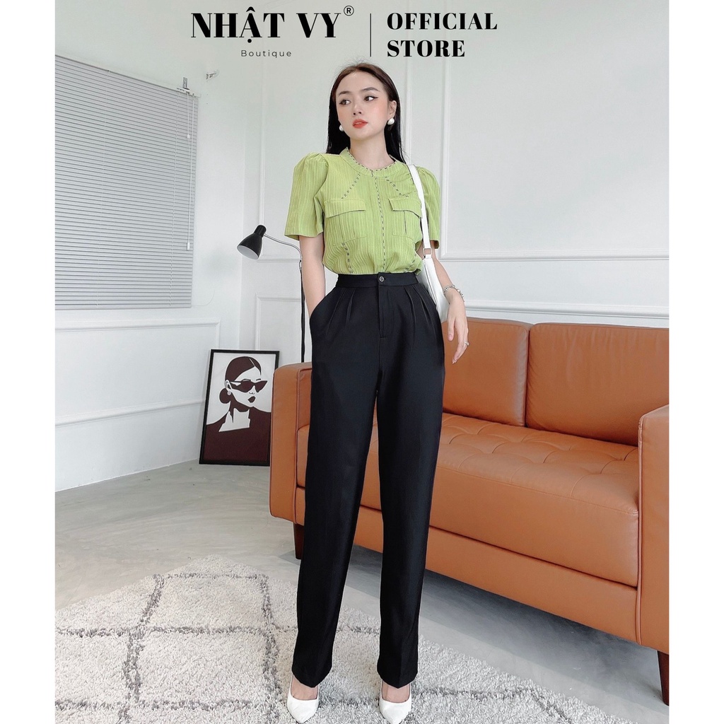 Quần tây công sở nữ Nhật Vy dáng suông có túi dây kéo gài nút chất cotton phù hợp đi chơi dạo phố hẹn hò cafe - D2317