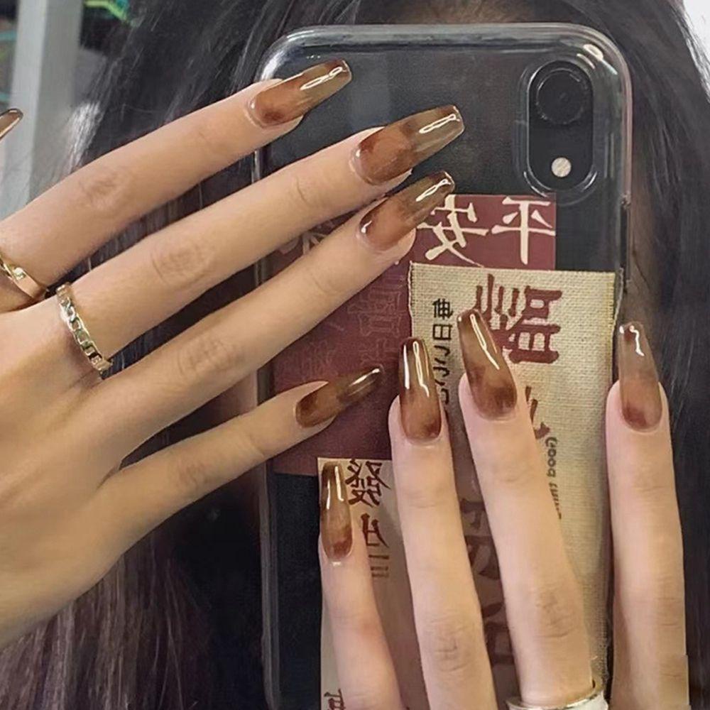 Hộp 24 Móng Tay Giả Che Phủ Toàn Diện Gợn Sóng Có Thể Tháo Rời