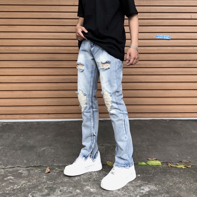 Quần jeans nam zipper BB3308, vải denim dày dặn co giãn tốt