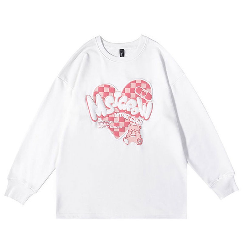 Áo sweater XINLANYASHE dài tay phối nhung họa tiết graffiti trái tim cho cặp đôi