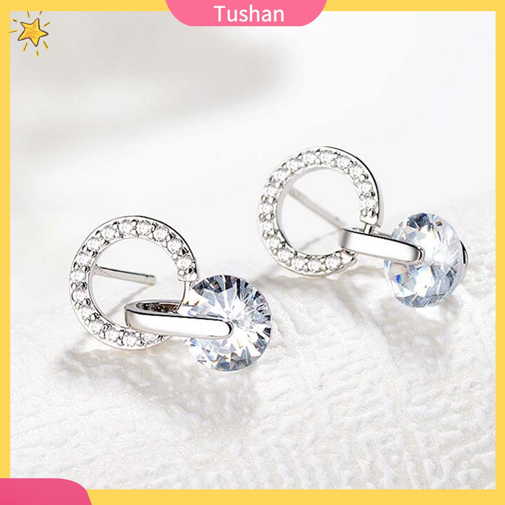 Hoa tai dáng tròn đính đá thời trang cho nữ