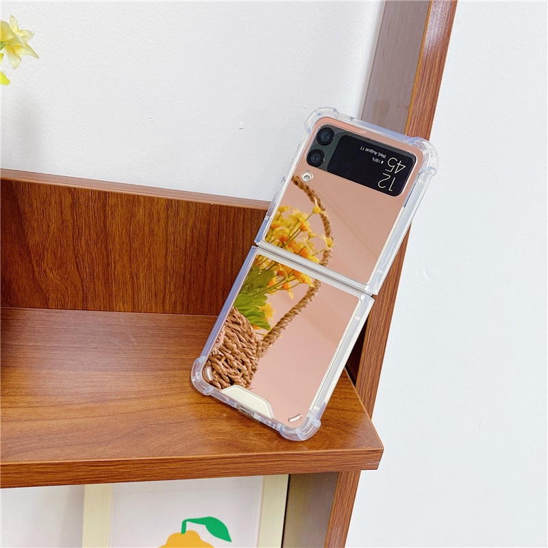 Ốp Điện Thoại Mặt Gương Trang Điểm Màu Hồng Cho Samsung Galaxy Z Flip 3 Z Flip 4 Samsung Z Flip 4 Zflip3