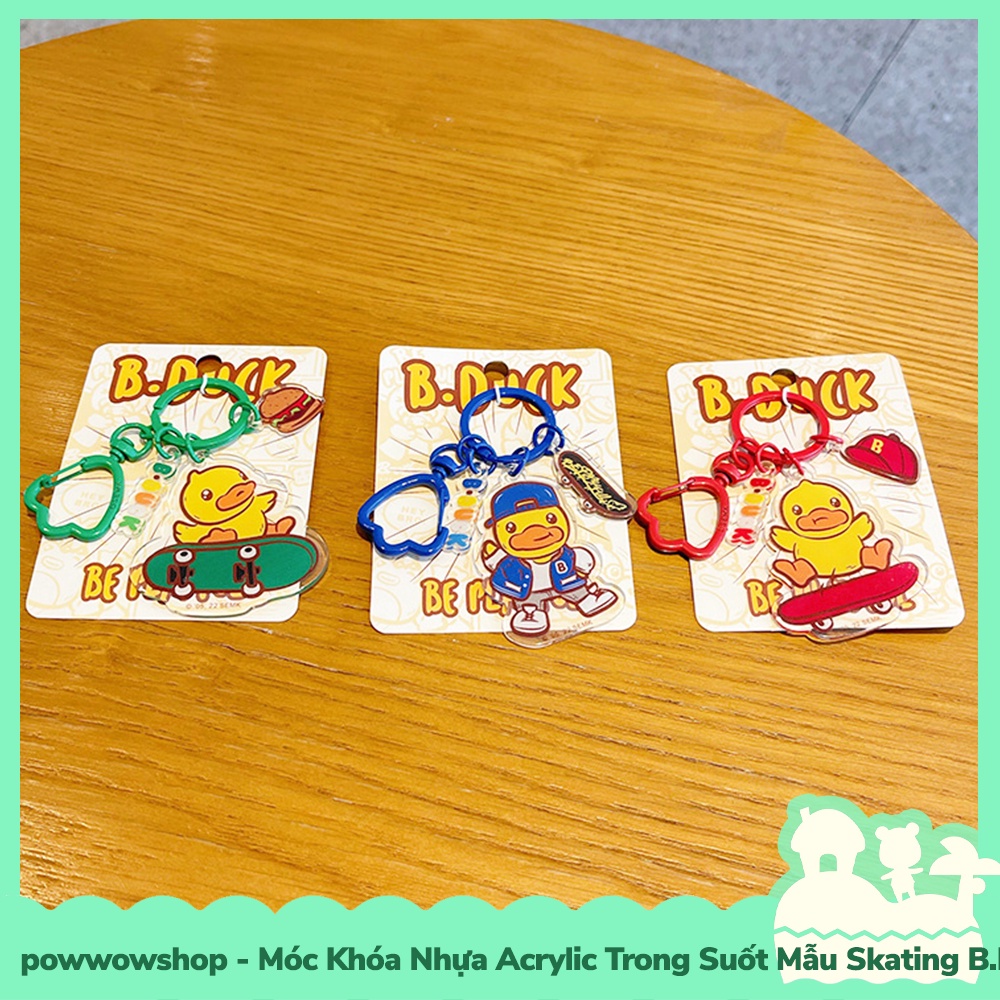 [Sẵn VN - Hỏa Tốc] Móc Khóa Nhựa Acrylic Trong Suốt Mẫu Vịt Vàng B.Duck Skating