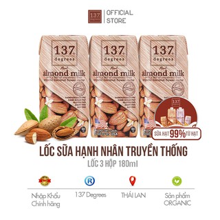 Lốc 3 hộp sữa hạt hạnh nhân 137 Degrees vị truyền thống 180ml