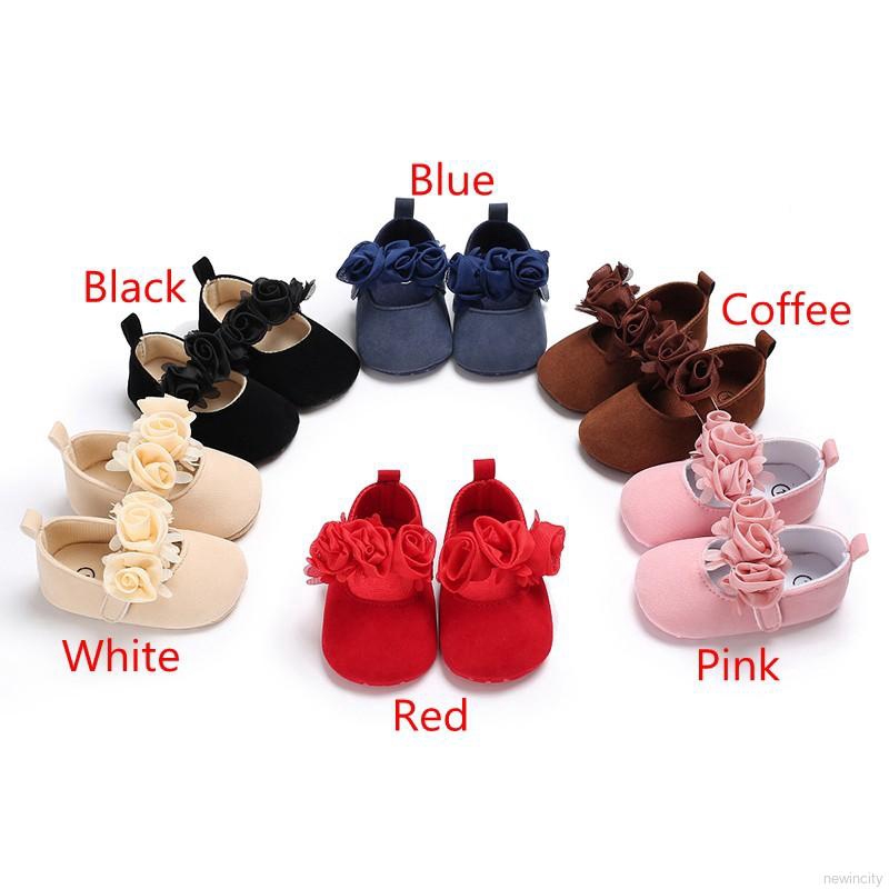 Giày tập đi đính hoa dễ thương cho bé 0-18 tháng tuổi