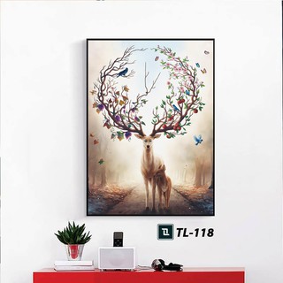 Tranh canvas - Hươu tài lộc - Hoa - Trừu tượng mẫu 1 tấm 60x90