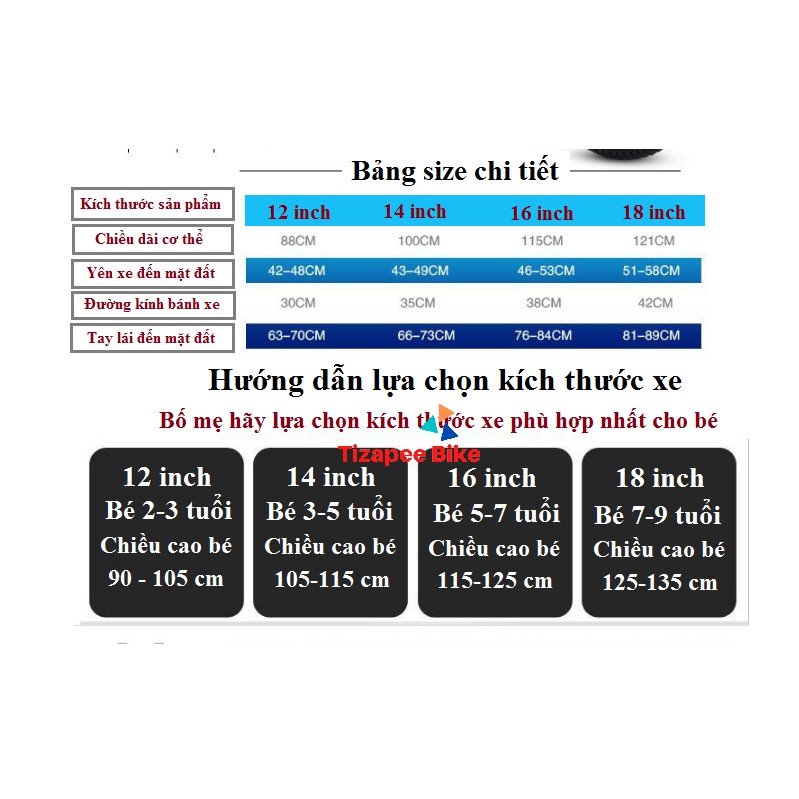 Xe Đạp Trẻ Em Nam Nữ Hàng Cao Cấp ZHI TONG Size 12 14 16 18 inch Dành Cho Trẻ Trên 3 Tuổi