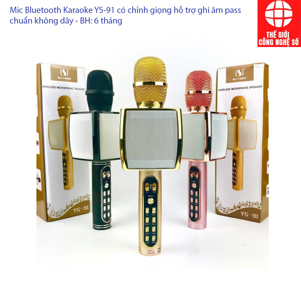 Mic Bluetooth Karaoke YS-91 FREESHIP micro không dây hỗ trợ chỉnh giọng ghi âm thẻ nhớ bass chuẩn - BH6 tháng