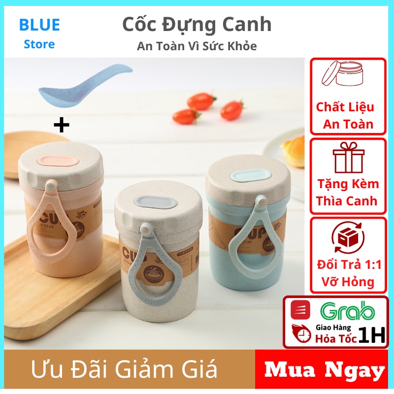 Cốc đựng canh súp, đựng cháo lúa mạch Giữ Nhiệt Và Chống Tràn dung tích 300ml (Tặng kèm muỗng canh)