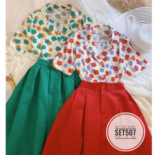 Set big size áo hoa và chân váy dài cotton lạnh từ 60kg-90kg