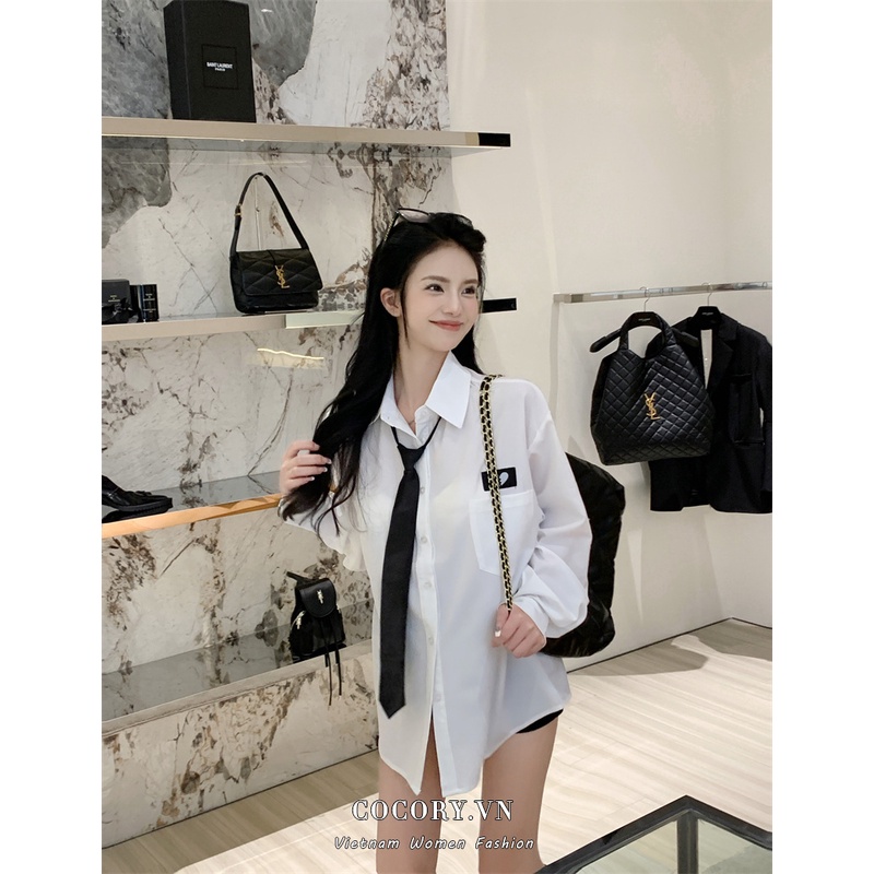 Cocory vn Áo Sơ Mi Tay Dài Dáng Rộng In Họa Tiết Trái Tim Xinh Xắn Thời Trang Mùa Thu Cho Nữ