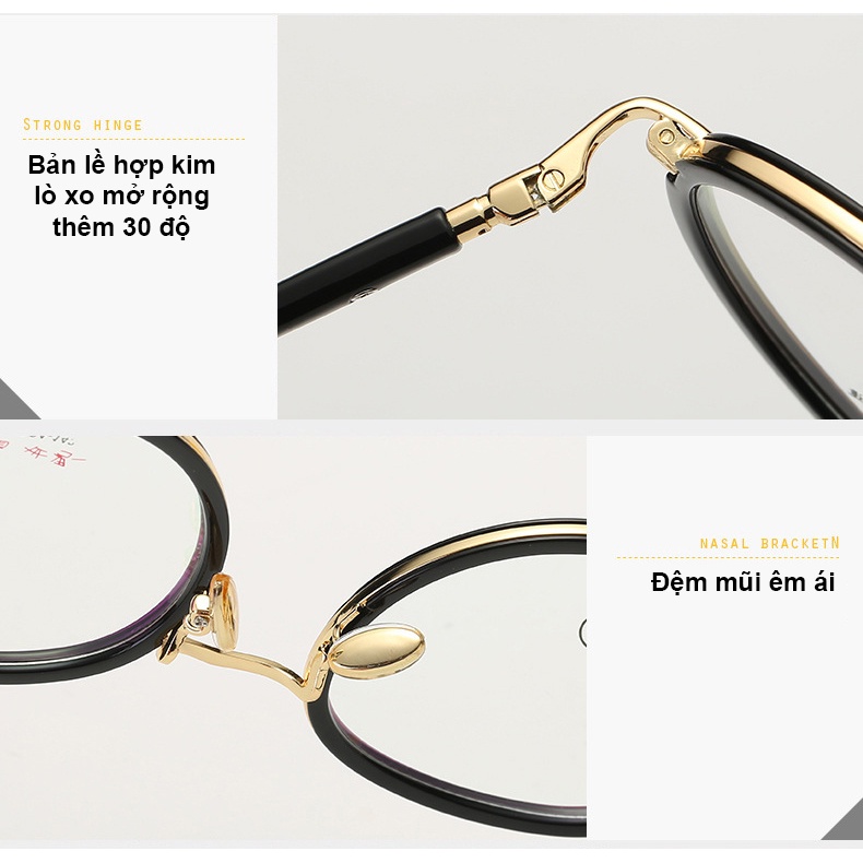 Gọng kính cận tròn vân đá nam nữ kim loại màu sắc thời trang 6310