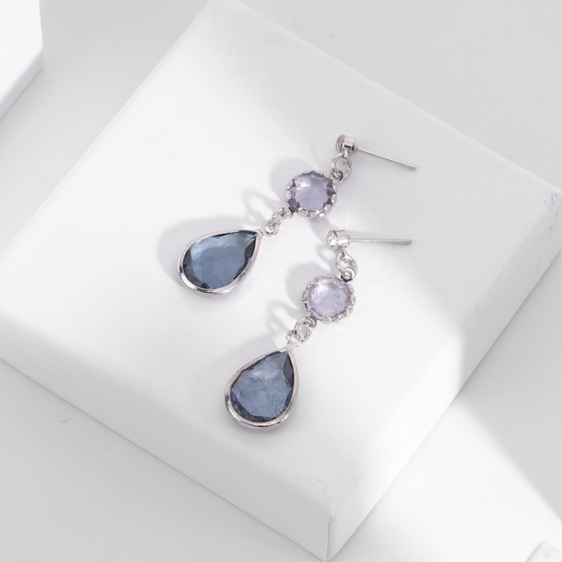Khuyên tai Pinkdudu PD441 hợp kim dáng dài đính đá pha lê màu xanh dương phong cách boho thời trang cho nữ