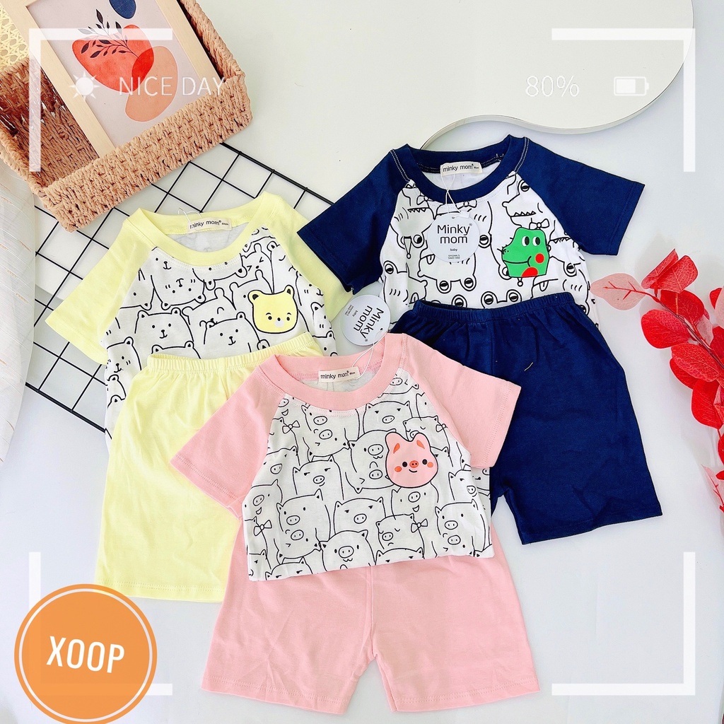 Bộ cộc tay minky mom xuất dư  họa tiết trắng đen động vật lợn gấu cho bé (SP002085 ) shop phúc yến