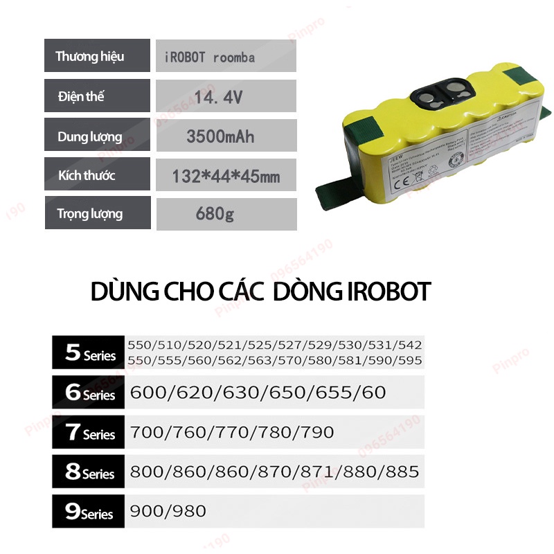 Pin Irobot Roomba các dòng 5/6/7/8/9 14.4V 3500mAh pin robot hút bụi Roomba 560 520 600 650 780 800 860 880 980