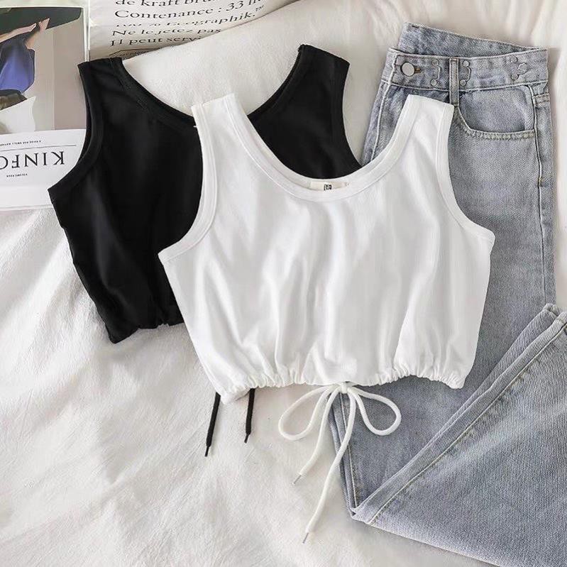 [Sale Sốc]Áo Thun Croptop Sát Nách Dây Rút Ulzzang Gợi Cảm Cho Nữ