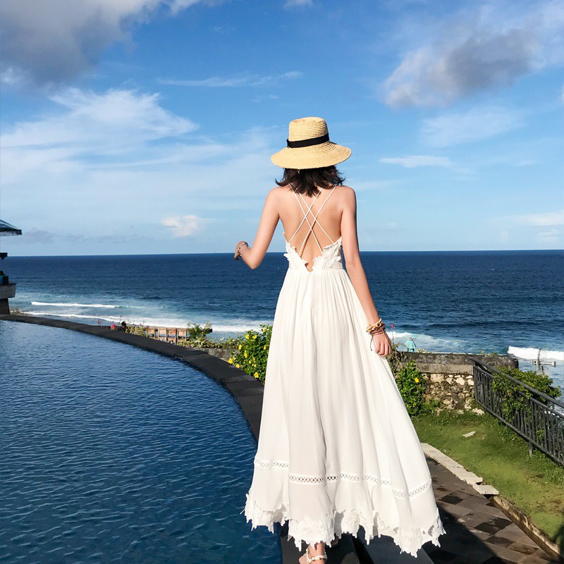 Váy maxi trắng vintage đan dây lưng - MS028 (Có ảnh thật) | BigBuy360 - bigbuy360.vn