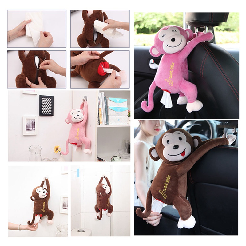 Túi Đựng Khăn Giấy Hình Chú Khỉ Đáng Yêu Cho Xe Hơi