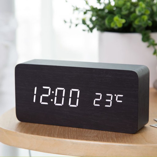 Đồng hồ giả gỗ LED AIWAN để bàn đo thời gian, nhiệt độ phòng hiện đại, tiện dụng hình chữ nhật.