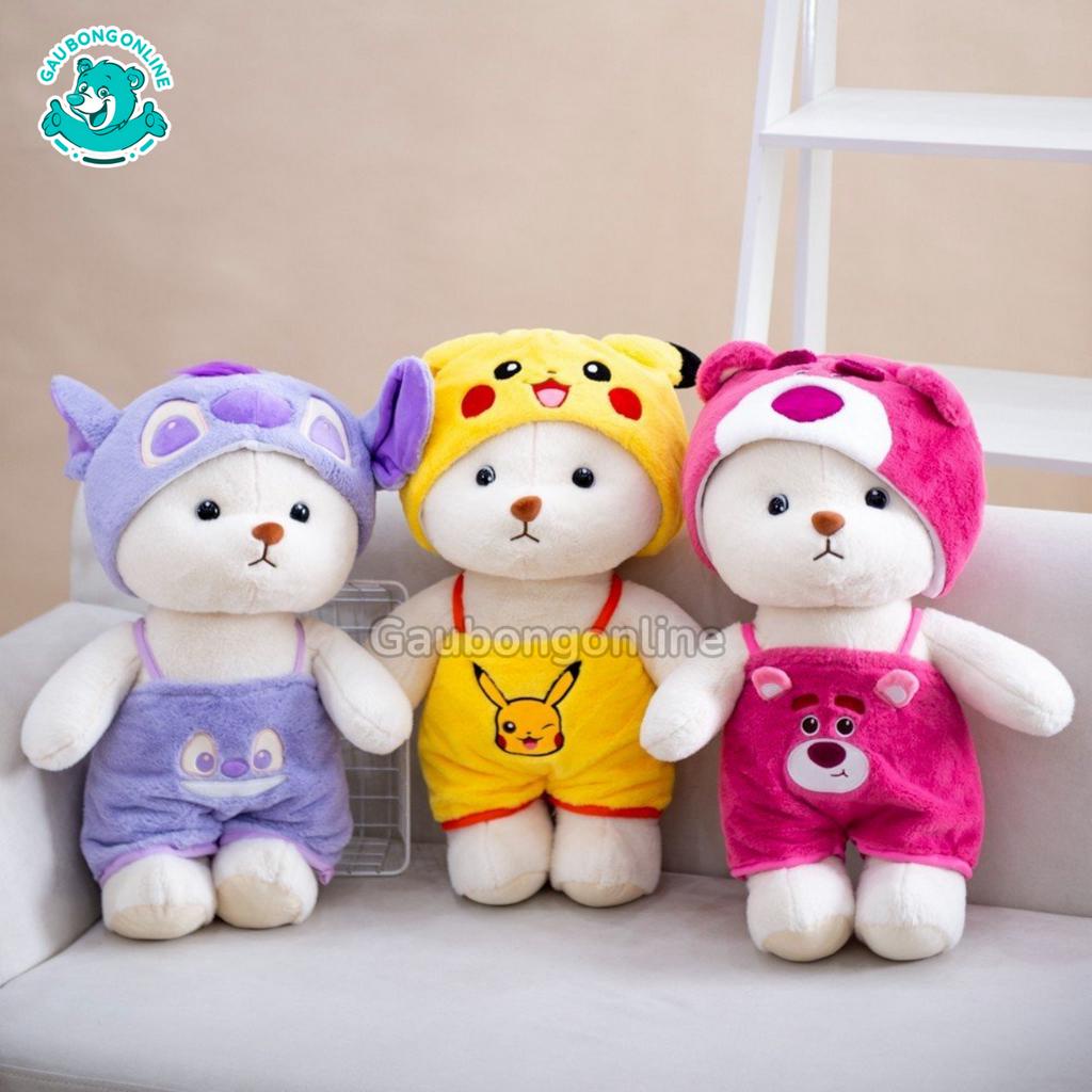 Gấu Bông Lena Teddy Đội Mũ Đeo Yếm Cosplay Lotso, Stitch, Pikachu Dễ Thương Xinh Xắn, Gấu Bông Online Cao Cấp