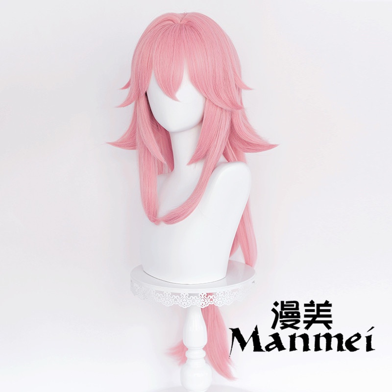 Manmei Genshin Impact Yae Guuji Cosplay 85cm Wig Pink Wig Cosplay Anime Cosplay Wigs Heat Resistant Synthetic Wigs Hair Halloween