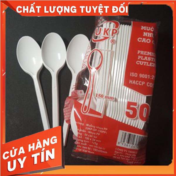 Thìa Nhựa Dùng 1 Lần - Muỗng Nhựa Trắng Đục - Gói 50 Cái - Ở Đây Rẻ Nhất