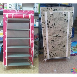 Tủ vải đựng giày 7 tầng 6 ngăn - họa tiết khung inox, nhựa,  vải poly chống thấm không dệt